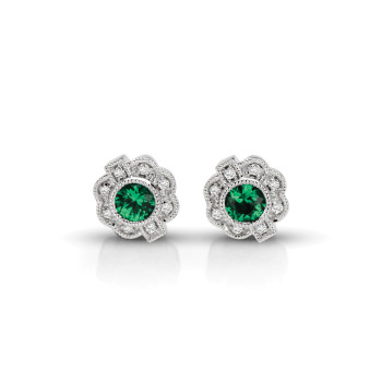 14KW EMERALD & DIAMOND EARRINGS;DIAMOND=1/20 CTTW;EMERALD=1/3 CTTW