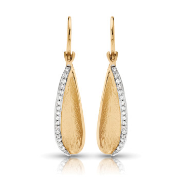 14K Y SMALL LEAF DIAMOND EARRINGS;DIAMOND=1/6 CTTW