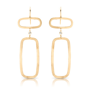 14K Y CONNECTED RECTANGLES W/ DIA EARRINGS;DIAMOND=1/20 CTTW