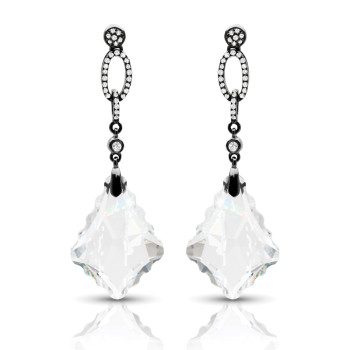14K WHITE TOPAZ & DIAMOND EARRINGS;DIAMOND=1/6 CTTW