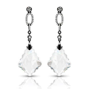 14K WHITE TOPAZ & DIAMOND EARRINGS;DIAMOND=1/6 CTTW