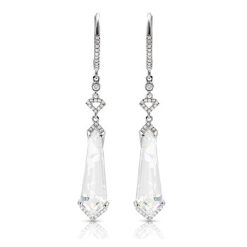 14K WHITE TOPAZ & DIAMOND EARRINGS;DIAMOND=1/6 CTTW