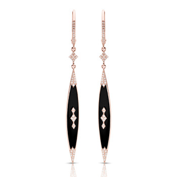 14K ROSE ONYX & DIAMOND EARRINGS;DIAMOND=1/5 CTTW
