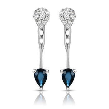 14KW SAPPHIRE DIAMOND EARRINGS;DIAMOND=1/3 CTTW;BLUE SAPPHIRE=1 CTTW