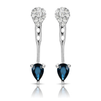 14KW SAPPHIRE DIAMOND EARRINGS;DIAMOND=1/3 CTTW;BLUE SAPPHIRE=1 CTTW