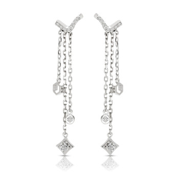 14K WHITE DANGLING EARRINGS;DIAMOND=1/4 CTTW