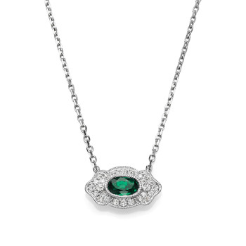 14KW EMERALD & DIAMOND NECKLACE;DIAMOND=1/10 CTTW;EMERALD=1/5 CTTW