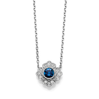 14KW SAPPHIRE & DIAMOND NECKLACE;DIAMOND=1/20 CTTW;BLUE SAPPHIRE=1/4 CTTW