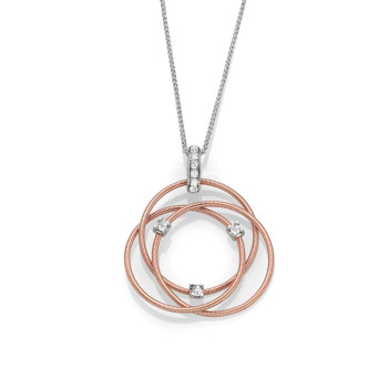 14K W/R INTERTWINED CIRCLE NECKLACE;DIAMOND=1/5 CTTW