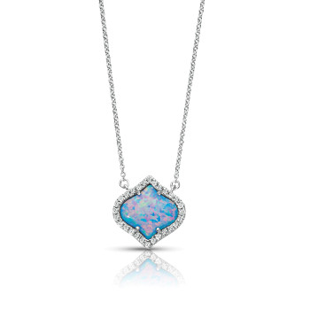 14KT BLUE OPAL & DIA NECKLACE