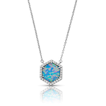 14KT BLUE OPAL & DIA NECKLACE